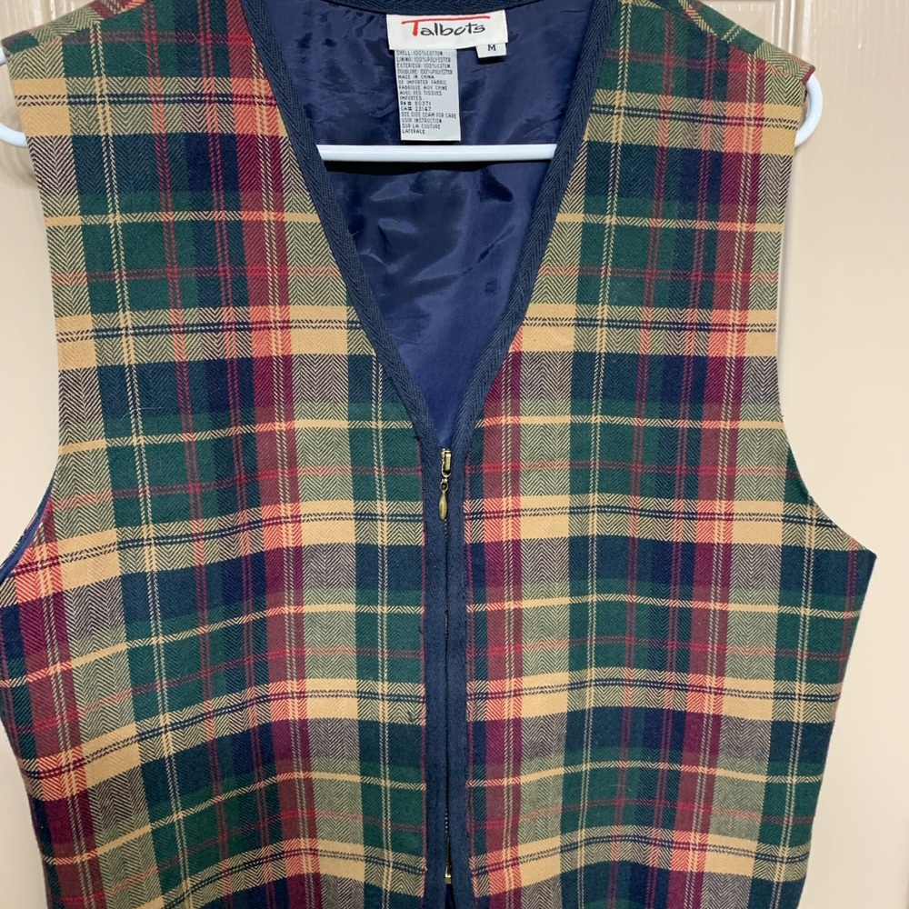 Plaid cotton vest, lined, zipper